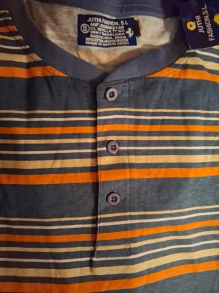 Pijama Hombre Tiras Azul Naranja Talla L