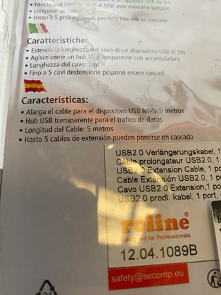 Cavo estensore USB 2.0 Roline attivo 5m