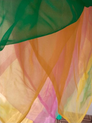 Dos Disfraces bruja tul verde, amarillo y rosa