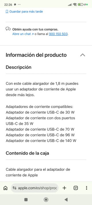 Cavo prolunga per caricabatterie Apple da 30W a 140