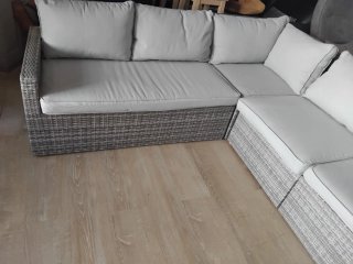 Esquinero modular terraza tela y mimbre