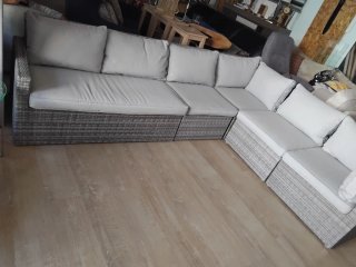 Esquinero modular terraza tela y mimbre