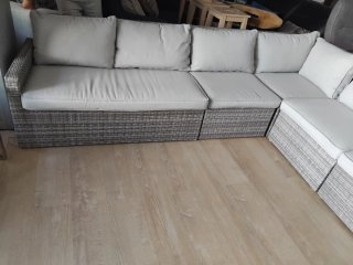 Esquinero modular terraza tela y mimbre