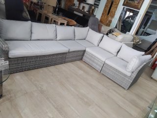 Esquinero modular terraza tela y mimbre