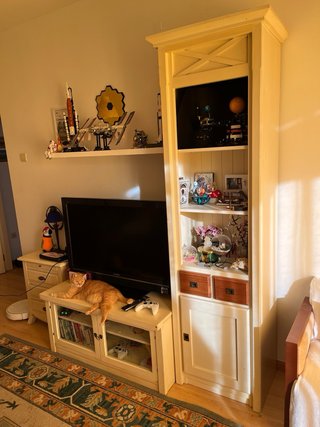 Mueble TV y Estantería Rústica Beige Madera Maciza