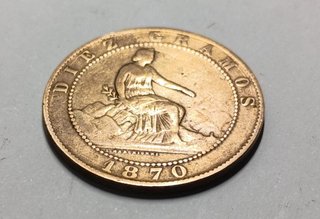 Moneda 10 céntimos bronce 1870 España. BC