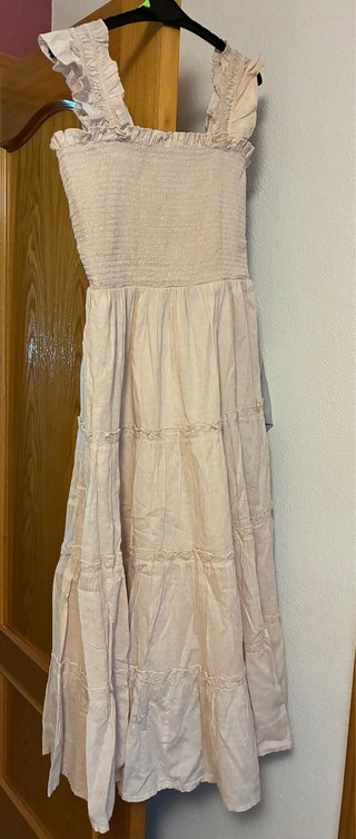 Vestido largo boho beige/rosa talla L