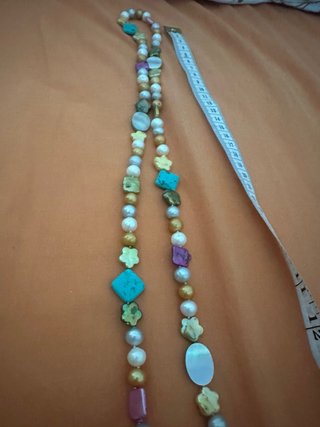 Collar largo perlas, nácar y turquesas