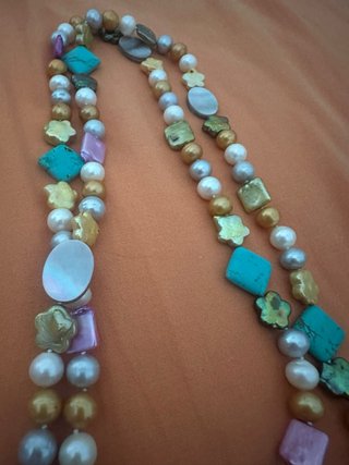 Collar largo perlas, nácar y turquesas