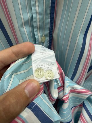Camisa Lacoste Rayas Azul y Rosa