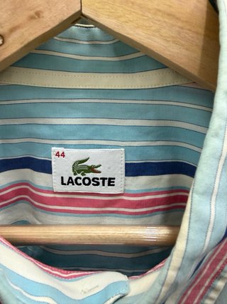 Camisa Lacoste Rayas Azul y Rosa