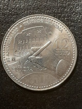 Moneda 12 Euros Tratado de Roma Europa,  plata