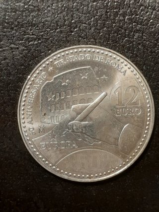 Moneda 12 Euros Tratado de Roma Europa,  plata
