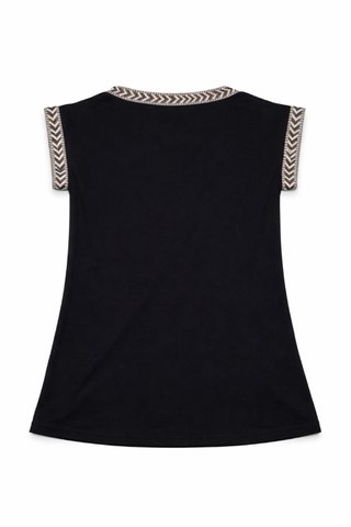 Camiseta negra bordada étnica Nueva con etiqueta