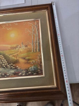 Cuadro paisaje con fuente y pueblo