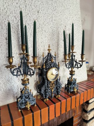 Guarnición Vintage Reloj y Candelabro
