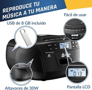 KLIM Radio CD Cassette 8GB USB BT Grabadora Negro