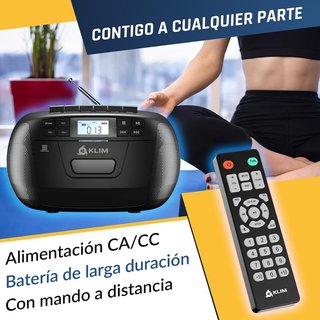 KLIM Radio CD Cassette 8GB USB BT Grabadora Negro