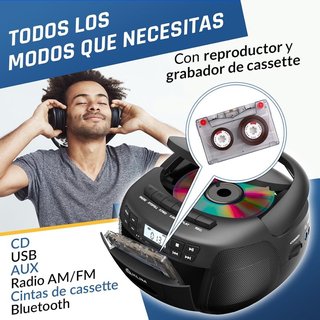 KLIM Radio CD Cassette 8GB USB BT Grabadora Negro