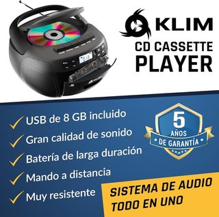 KLIM Radio CD Cassette 8GB USB BT Grabadora Negro