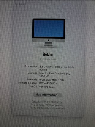 iMac 21.5 2.3GHz 8GB RAM 1TB HDD ESP abril 2018