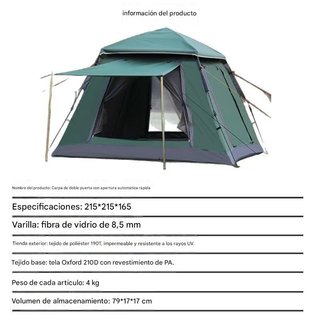 Tienda de campaña 215x215x165cm facil montaje