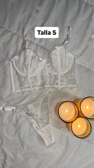 Conjunto lencería encaje blanco Talla S.