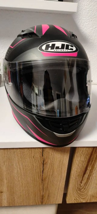 Casco HJC chica Talla XS negro y rosa.