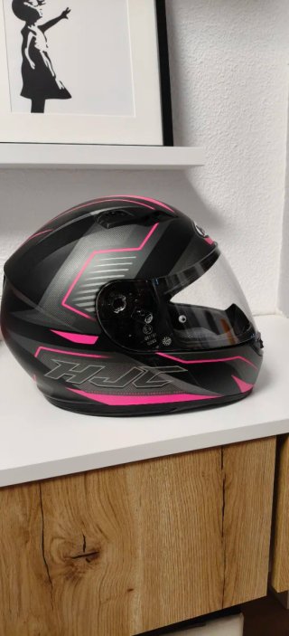 Casco HJC chica Talla XS negro y rosa.