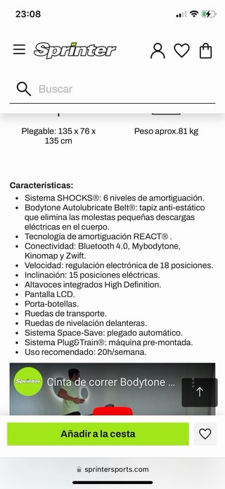 Cinta de correr Bodytone plegable
