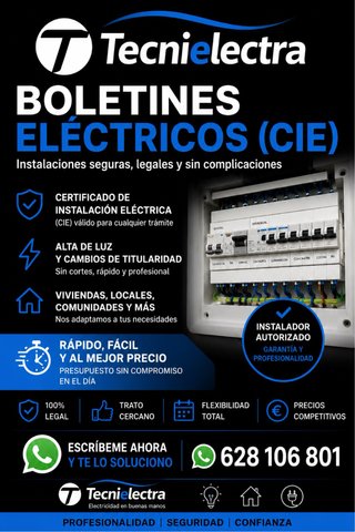 Boletín eléctrico CIE certificado instalación eléc