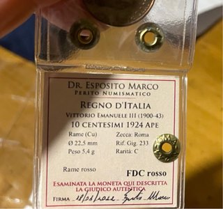 10 Lire 1924 Fior di Conio rosso