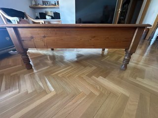 Mesa centro pino y cristal cajón extraíble