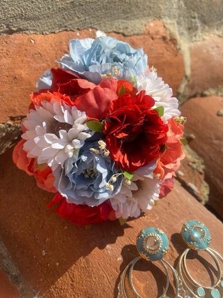 Ramillete Flamenca Flores Rojas y Azules