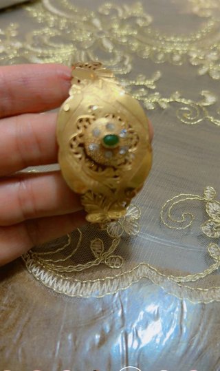 Pulsera Oro 18k Antigua con Piedra Verde y Diamant