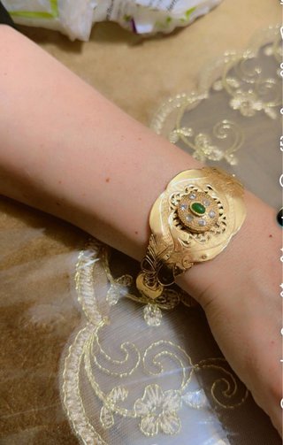 Pulsera Oro 18k Antigua con Piedra Verde y Diamant