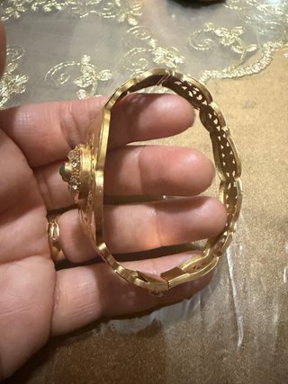 Pulsera Oro 18k Antigua con Piedra Verde y Diamant
