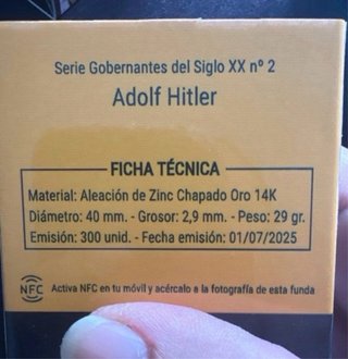 Moneda Conmemorativa Hitler Chapado Oro 14k