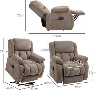 Sillón Eléctrico Elevador Reclinable 150°, Sillón Relax Eléctrico de Tela para Ancianos Con 8 Puntos de Masaje, Calefacción, Puerto USB, Mandos a Distancia, Reposapiés, Bolsillos Laterales, Marrón