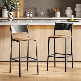 Juego De 2 Taburetes De Bar Con Respaldo En Estilo Industrial, Taburetes Altos Para Cocina Y Barra Con Reposapiés Integrado Y Respaldo, Para Sala De Estar Y Salón, Marrón Rústico