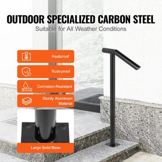Pasamanos de Metal Tipo Redondo Pasamanos de Escalera de 2 Pasos Pasamanos para Escaleras Exteriores Pasamanos de 18L x 38H Pulgadas Barandilla de Escalera para Escaleras con un Poste de Fijación