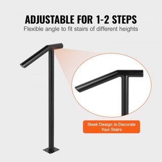 Pasamanos de Metal Tipo Redondo Pasamanos de Escalera de 2 Pasos Pasamanos para Escaleras Exteriores Pasamanos de 18L x 38H Pulgadas Barandilla de Escalera para Escaleras con un Poste de Fijación