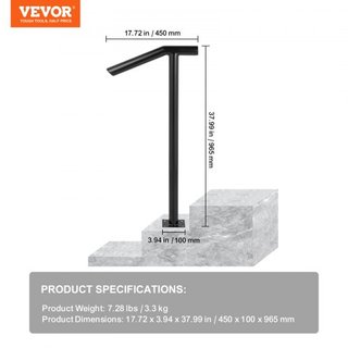 Pasamanos de Metal Tipo Redondo Pasamanos de Escalera de 2 Pasos Pasamanos para Escaleras Exteriores Pasamanos de 18L x 38H Pulgadas Barandilla de Escalera para Escaleras con un Poste de Fijación