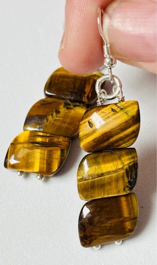Pendientes con ojo de tigre en plata de ley 925