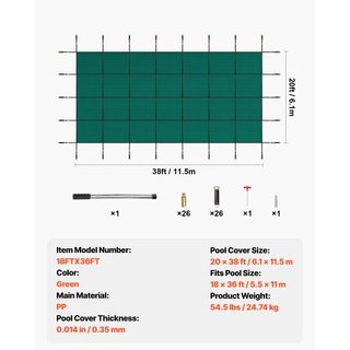 Cubierta de Seguridad para Piscina que se Ajusta a Piscinas Rectangulares Inground de 18x36 pies, Cubierta de Seguridad para Piscina con Agujeros de Drenaje, Cubierta de Malla Sólida para Piscina,...