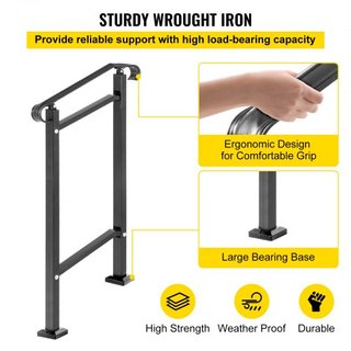 Pasamanos de Hierro Forjado, Adecuado para 1 o 2 Escalones Barandilla de Escalera Exterior, Barandilla Ajustable para Porche Frontal, Barandillas Transicionales Negras para Escalones de Concreto o...
