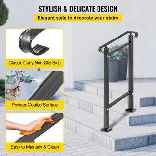Pasamanos de Hierro Forjado, Adecuado para 1 o 2 Escalones Barandilla de Escalera Exterior, Barandilla Ajustable para Porche Frontal, Barandillas Transicionales Negras para Escalones de Concreto o...