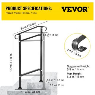 Pasamanos de Hierro Forjado, Adecuado para 1 o 2 Escalones Barandilla de Escalera Exterior, Barandilla Ajustable para Porche Frontal, Barandillas Transicionales Negras para Escalones de Concreto o...