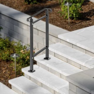 Pasamanos de Hierro Forjado, Adecuado para 1 o 2 Escalones Barandilla de Escalera Exterior, Barandilla Ajustable para Porche Frontal, Barandillas Transicionales Negras para Escalones de Concreto o...