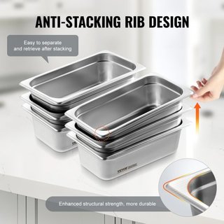6 Paquete de Sartenes de Hotel, Sartén de Vapor Anti-Jam de Tamaño 1/3, Sartén de Mesa de Restaurante de Acero Inoxidable de 0.8 mm de Grosor, Sartén de Mesa Comercial de 4 Pulgadas de Profundidad...